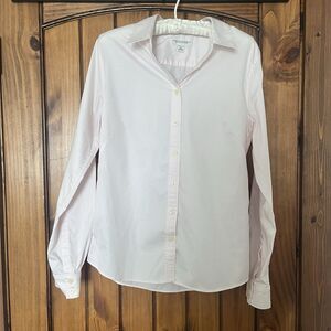 Banana Republic Non Iron Fitted Satin Long Sleeve Button Up Shirt Light Pink 10